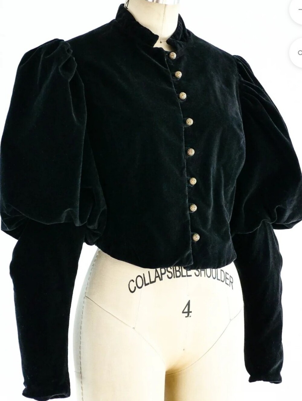 Vintage Black WahMaker Velvet Cropped Jacket with Mutton Puff Sleeves - Picture 3 of 12
